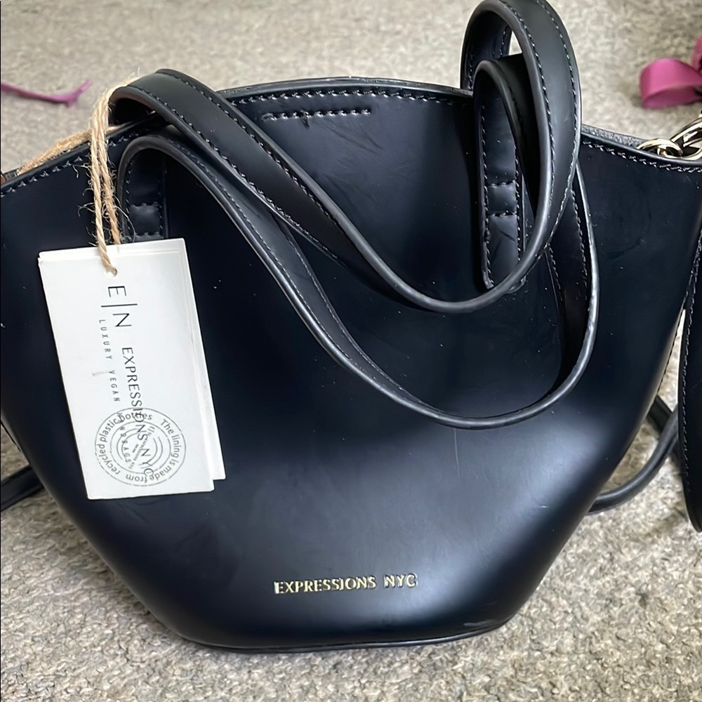 Expressions Black Shoulder/Crossbody Bag with Gold Accents
